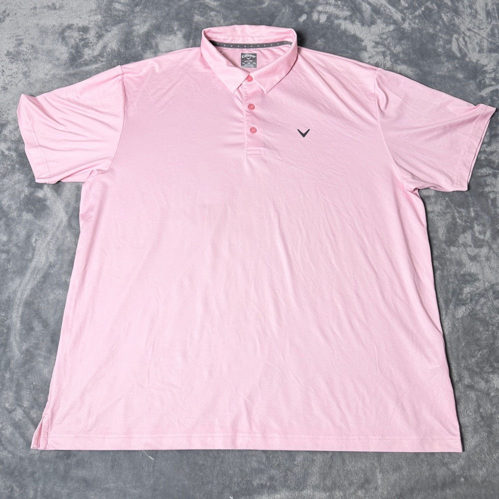 Callaway Opti-Dri Mens XXL Pink Micro Texture Performance Golf Polo Shirt *Stain